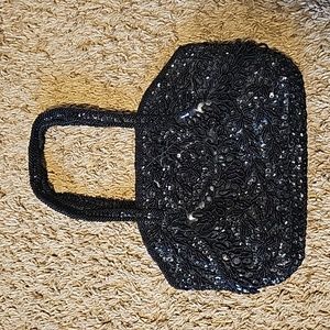 Black fully beaded clutch